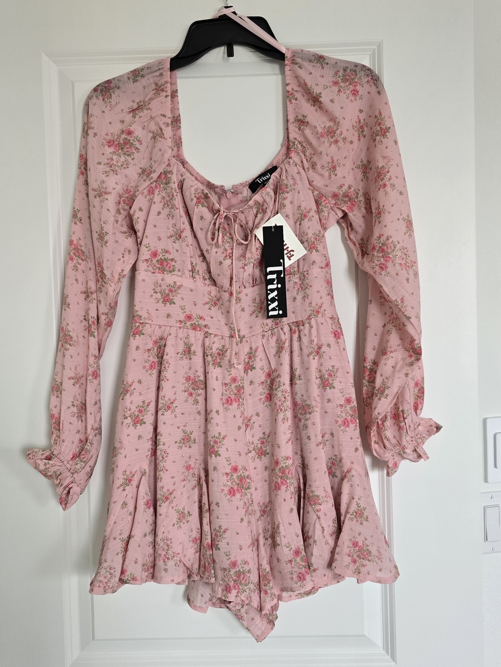 Trixxi Pink Floral Long Sleeve Romper Dress